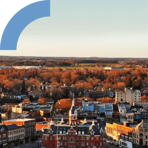 Aerial view of the City of Stratford in Autumn.