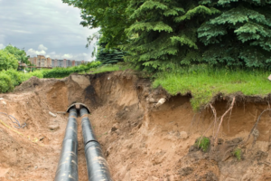 Excavated, underground water pipes.