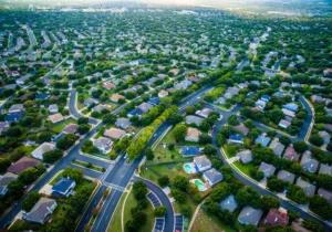 Drone view of large residential area.