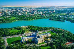 Aerial of Legislative Building, Regina, Saskatchewan, Canada.