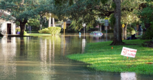 Flooded streets of a neighborhood in Houston, Texas, USA.