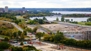 Area of City of Ottawa, Ontario, Canada with infrastructure facilities under construction.
