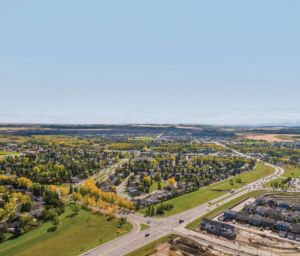 Town of Lamont from drone view on a sunny day.