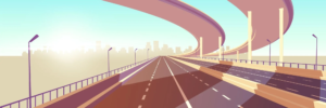 Digital illustration of highway overpass.