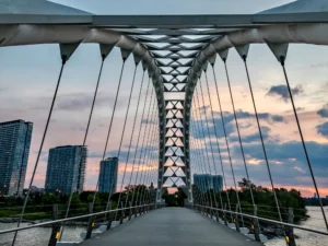Humber Bay Arch Bridge in Toronto, Ontario, Canada.
