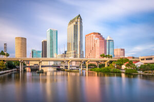 Tampa, Florida, USA downtown skyline on the Hillsborough River.