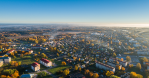 Drone view of a small town in countryside.