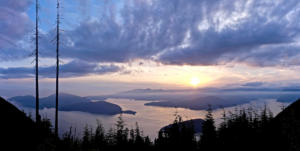 Bowen Island landscape at sunset.