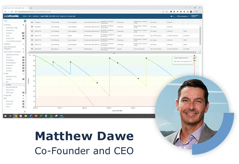 Screenshot of Citywide Assets software with headshot of presenter Matt Dawe, CEO & Co-Founder.