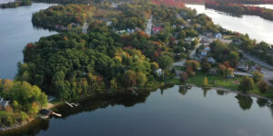 Drone view of Sharbot Lake.