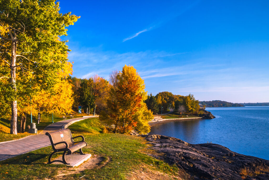 Ramsey Lake and Bell Park in Sudbury, Ontario, Canada during autumn season.