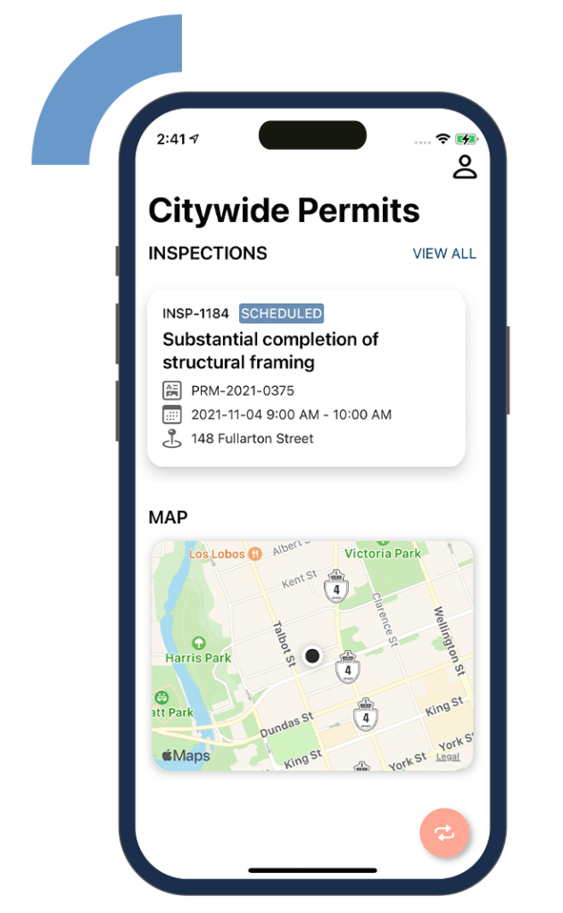 Citywide permits app screens