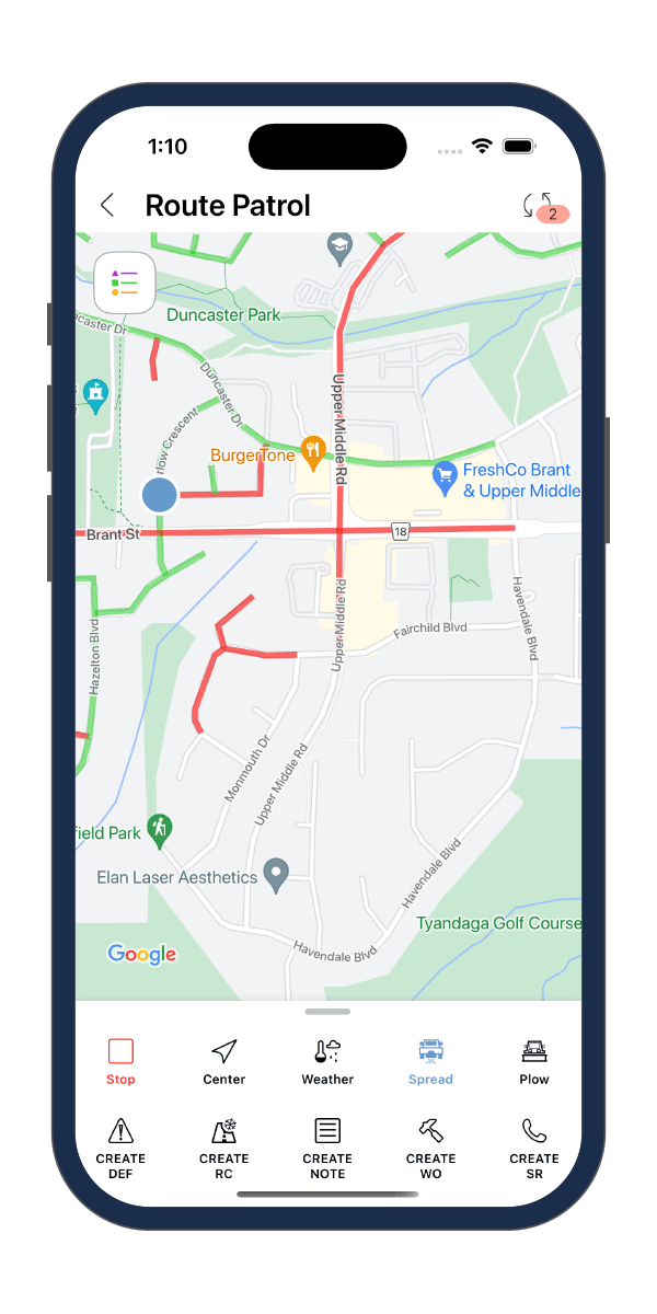 Active route animation on mobile phone.