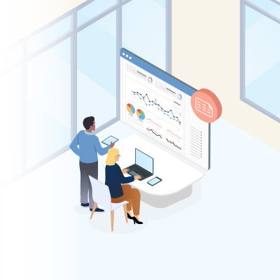 Someone using a laptop (facing away from camera) with a spreadsheet on the screen.