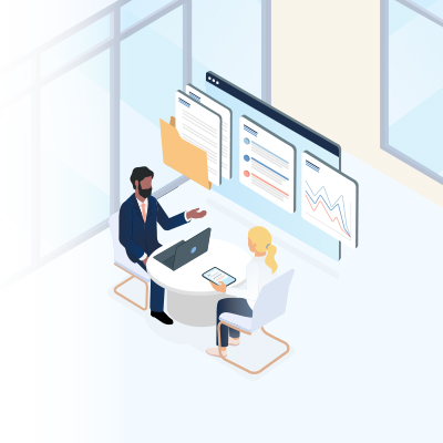 Municipal leaders reviewing asset management plan documents and charts.