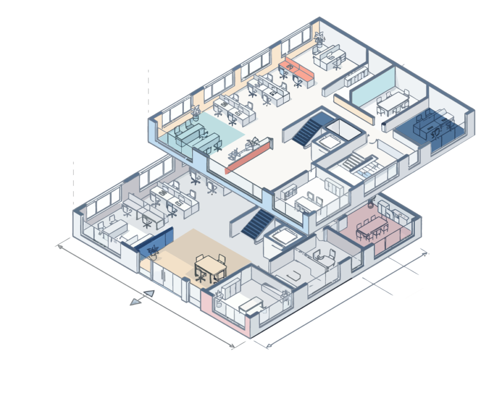 Illustration of building interior.