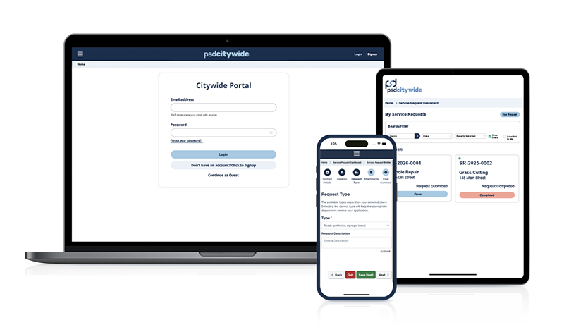 Citywide Customer Portal software on various devices.