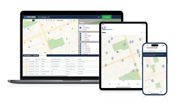 Citywide GIS software on various devices.