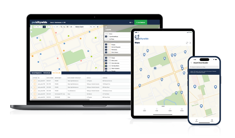 Citywide GIS software on various devices.