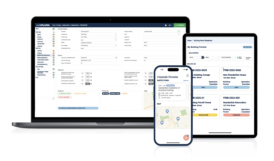 Citywide Permitting software on various devices.