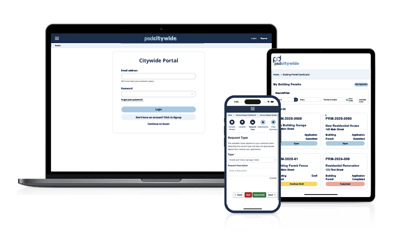 Citywide Customer Portal software on various devices.
