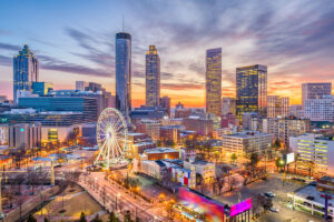 Aerial view of downtown Atlanta, Georgia, home of the state legislature that passed SB 447